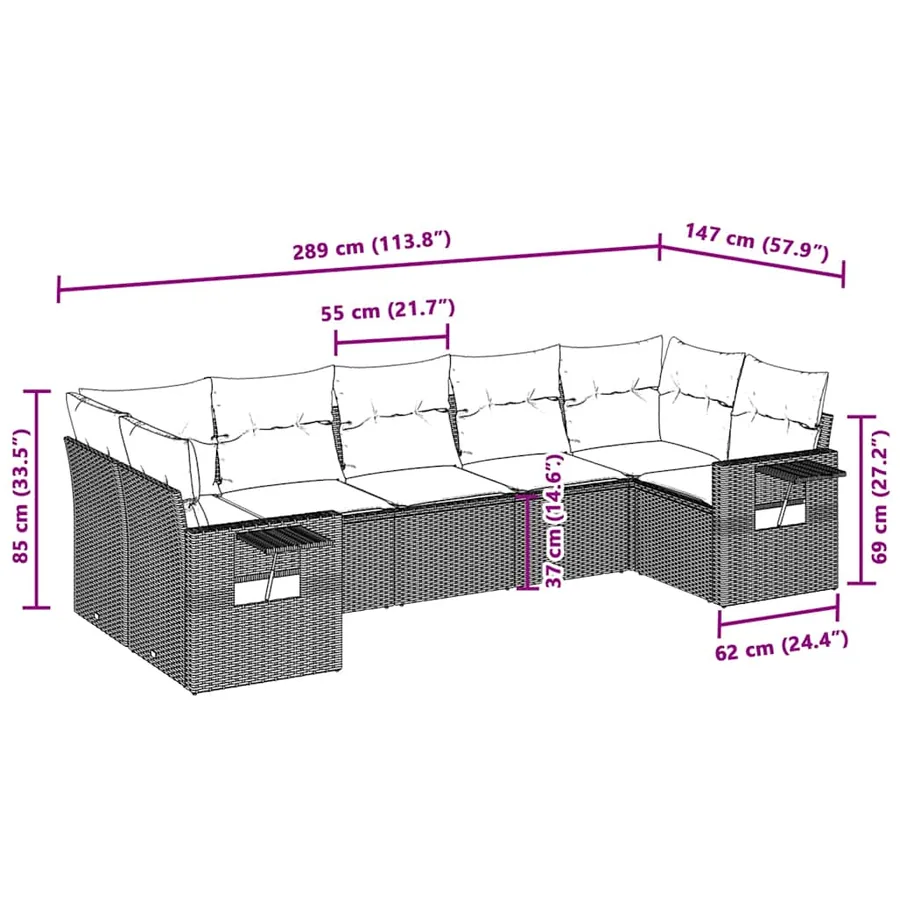Salon de jardin avec coussins 7 pcs gris clair résine tressée - 8