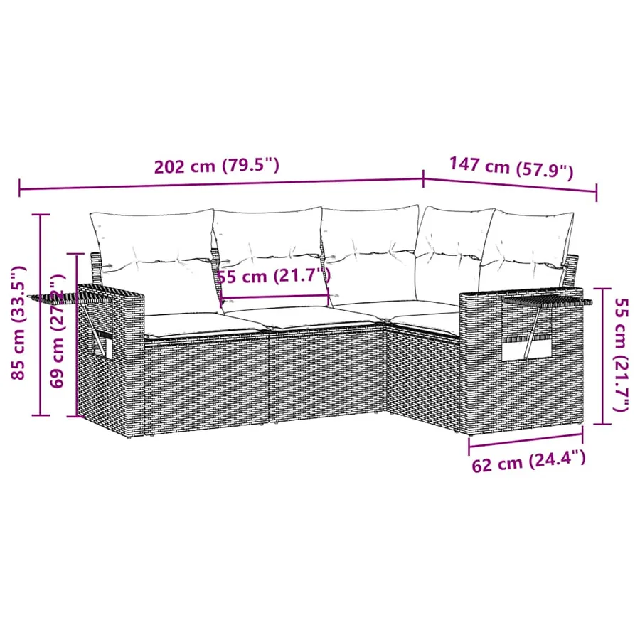 Salon de jardin 4 pcs avec coussins gris clair résine tressée - 10