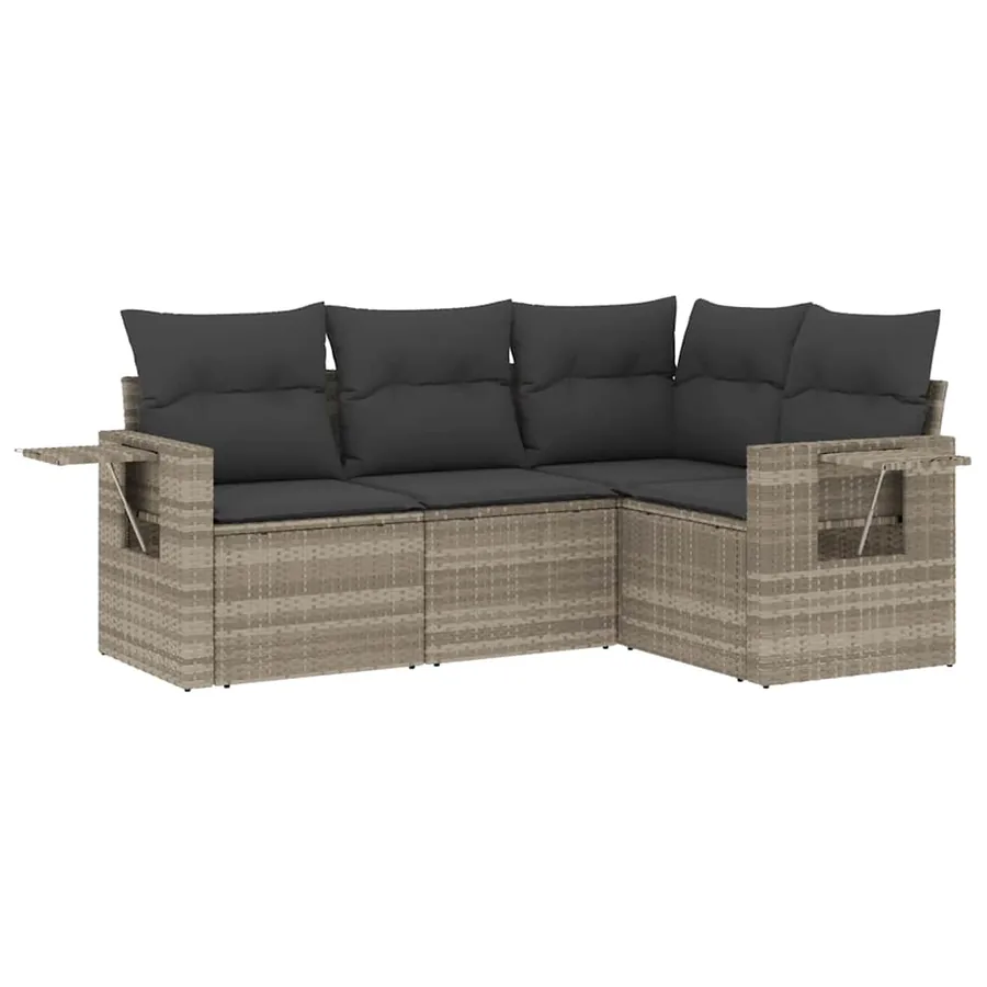 Salon de jardin 4 pcs avec coussins gris clair résine tressée - 2