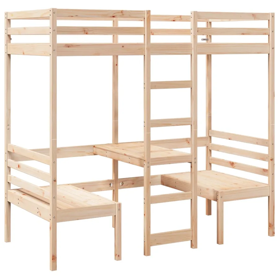 Lit mezzanine avec bureau et chaises 90x190 cm pin massif - 2
