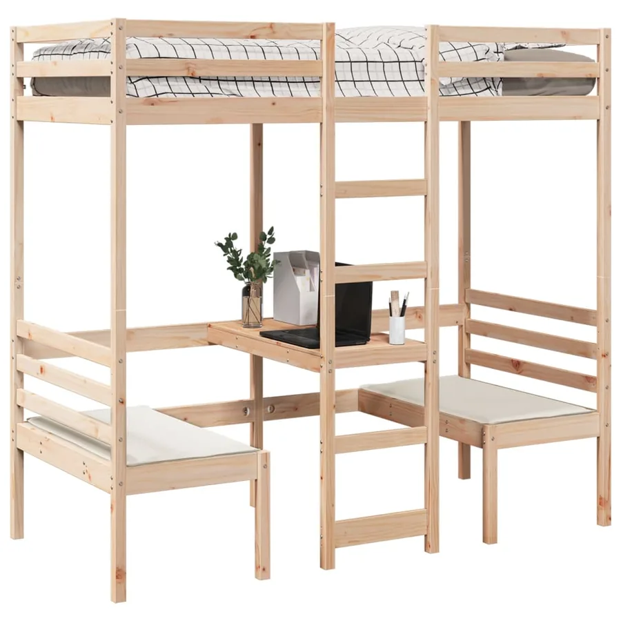 Lit mezzanine avec bureau et chaises 90x190 cm pin massif - 4