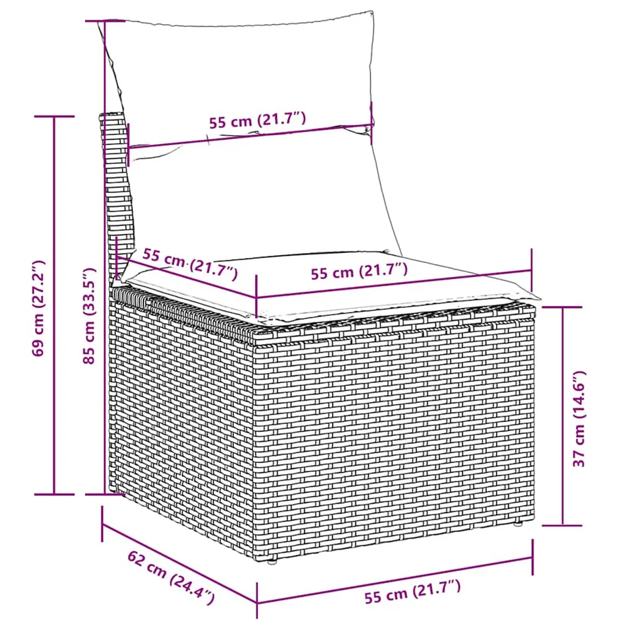 Salon de jardin avec coussins 10 pcs gris clair résine tressée - 10
