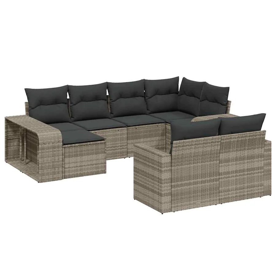 Salon de jardin avec coussins 10 pcs gris clair résine tressée - 2