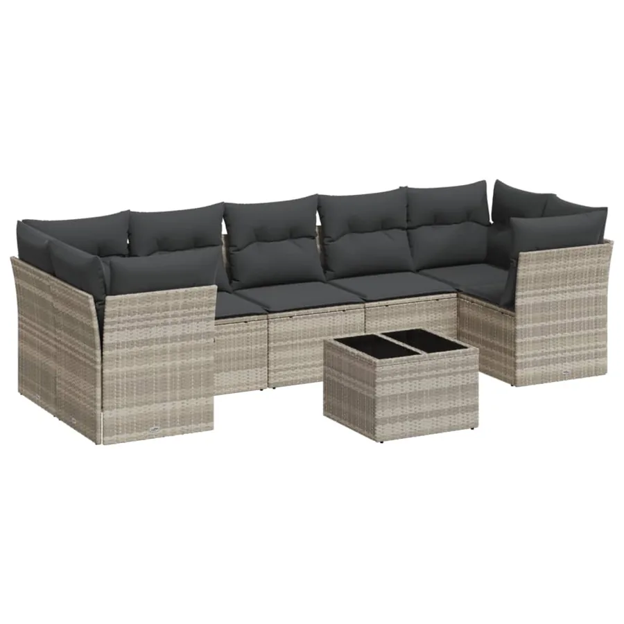 Salon de jardin 8 pcs avec coussins gris clair résine tressée - 2