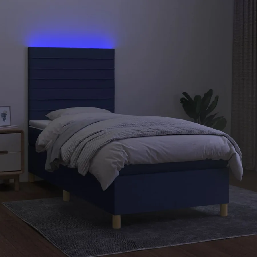 Sommier à lattes de lit et matelas et LED Bleu 90x190 cm Tissu - 4