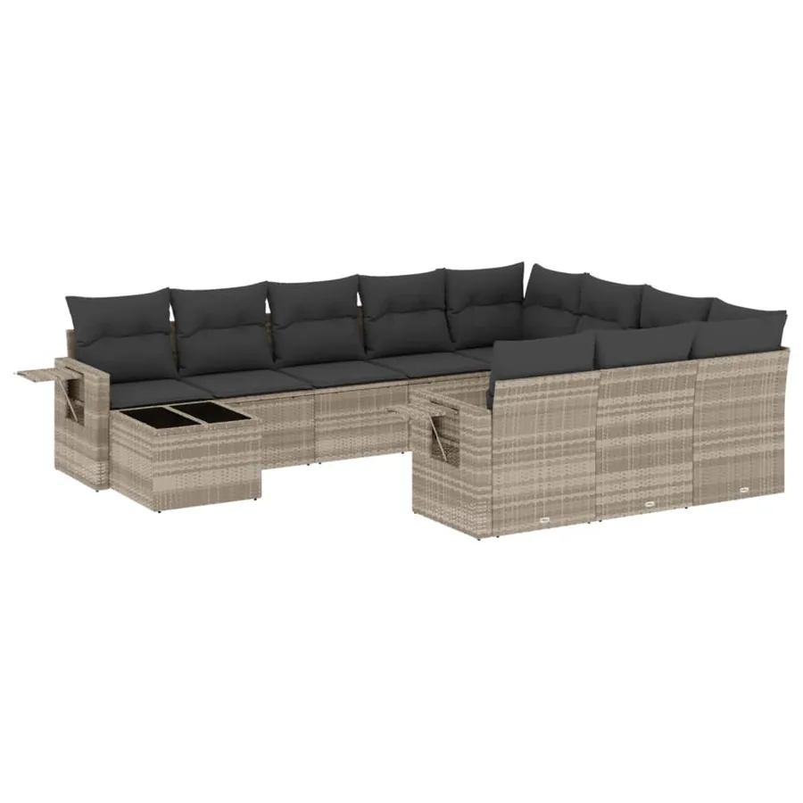 Salon de jardin 11 pcs avec coussins gris clair résine tressée - 2