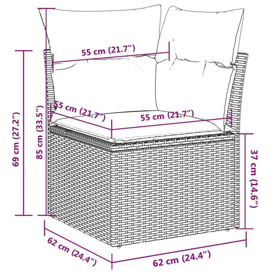 Salon de jardin 5 pcs avec coussins gris clair résine tressée - 4