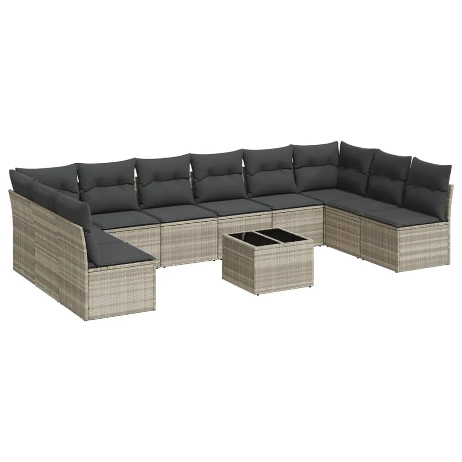 Salon de jardin 11 pcs avec coussins gris clair résine tressée - 2