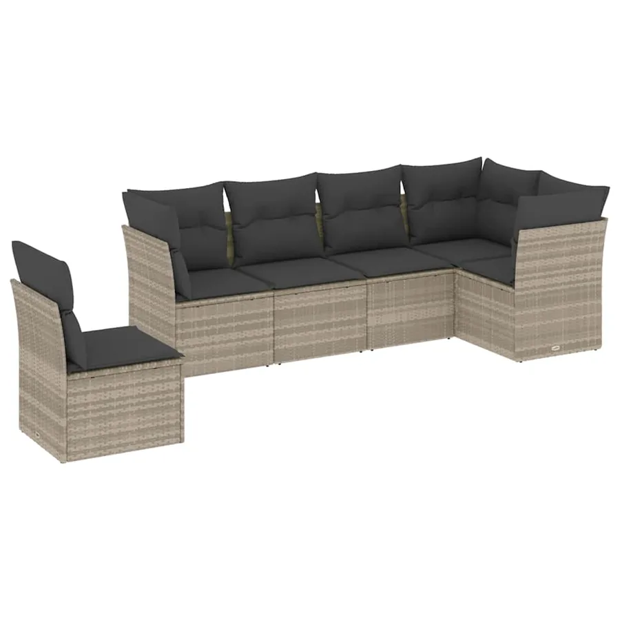 Salon de jardin 6 pcs avec coussins gris clair résine tressée - 2