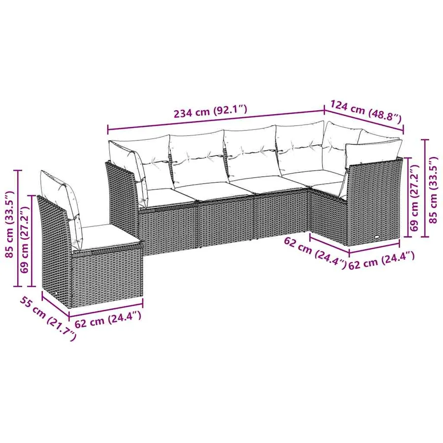 Salon de jardin 6 pcs avec coussins gris clair résine tressée - 6