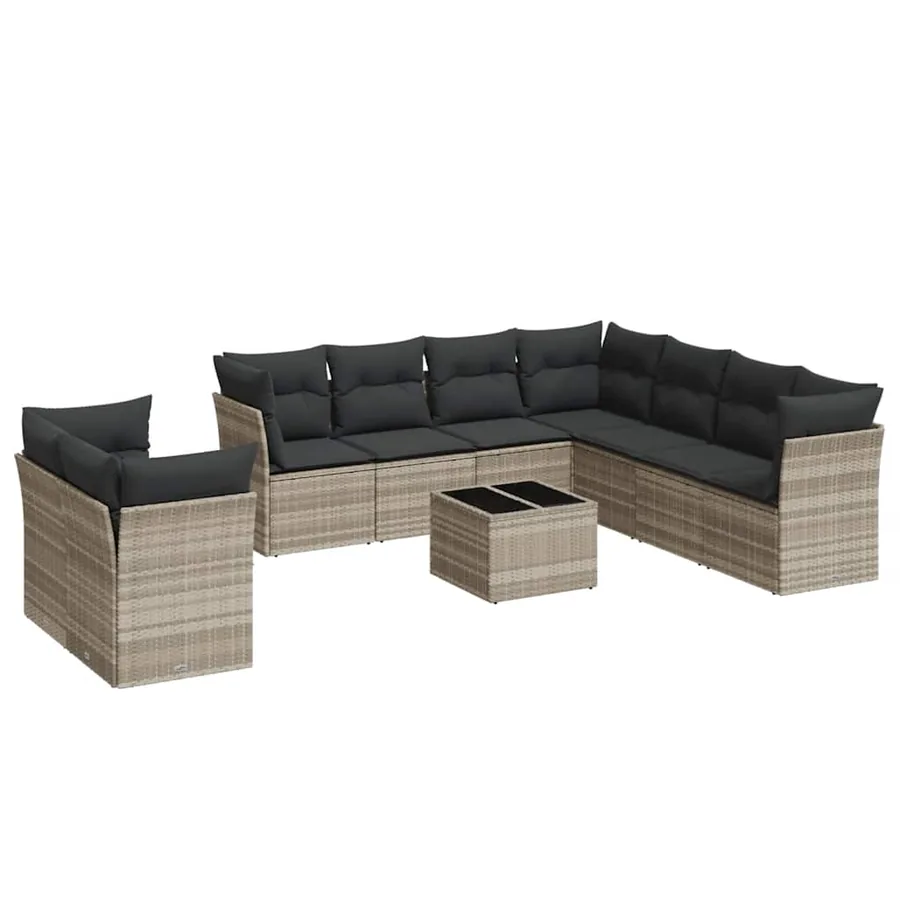 Salon de jardin avec coussins 10 pcs gris clair résine tressée - 2