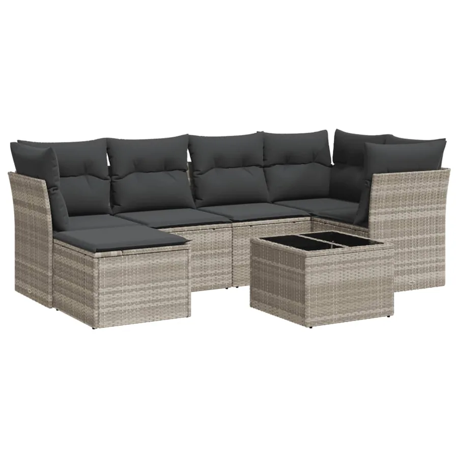 Salon de jardin avec coussins 7 pcs gris clair résine tressée - 2