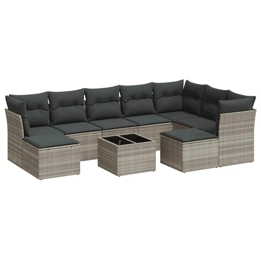 Salon de jardin avec coussins 10 pcs gris clair résine tressée - 2