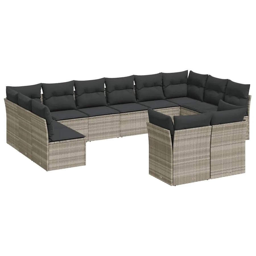 Salon de jardin avec coussins 12 pcs gris clair résine tressée - 2