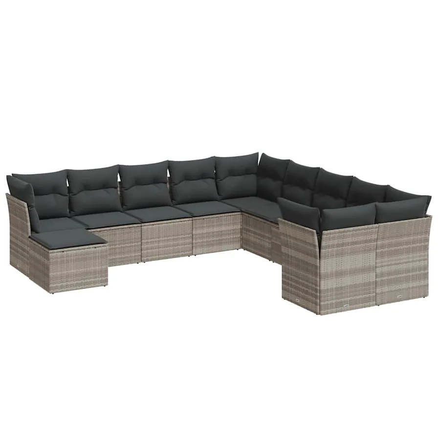 Salon de jardin 11 pcs avec coussins gris clair résine tressée - 2