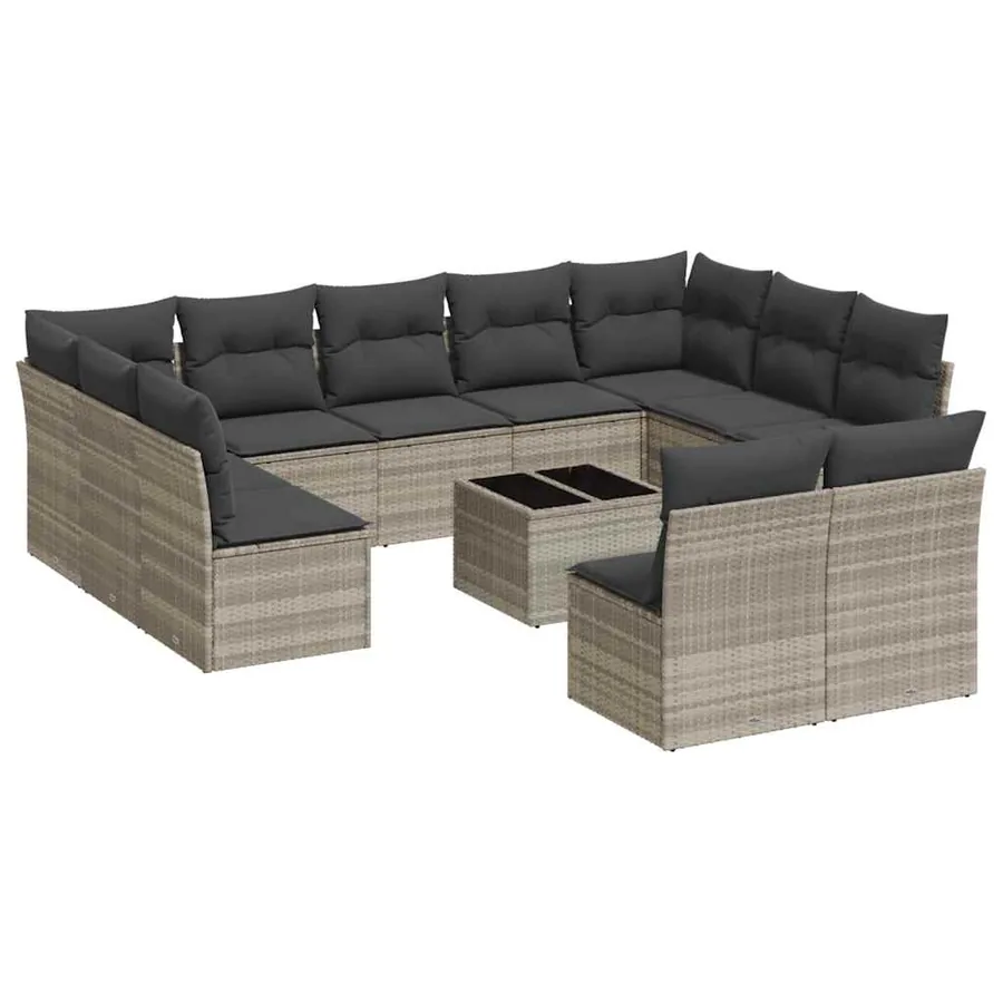 Salon de jardin avec coussins 12 pcs gris clair résine tressée - 2