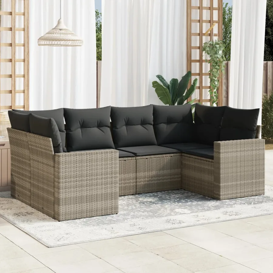 Salon de jardin 6 pcs avec coussins gris clair résine tressée