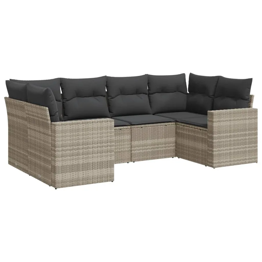 Salon de jardin 6 pcs avec coussins gris clair résine tressée - 2