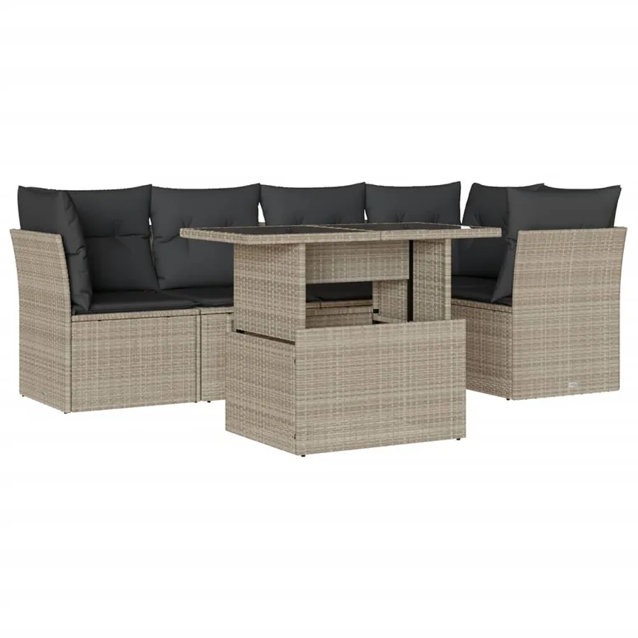 Salon de jardin 6 pcs avec coussins gris clair résine tressée - 2