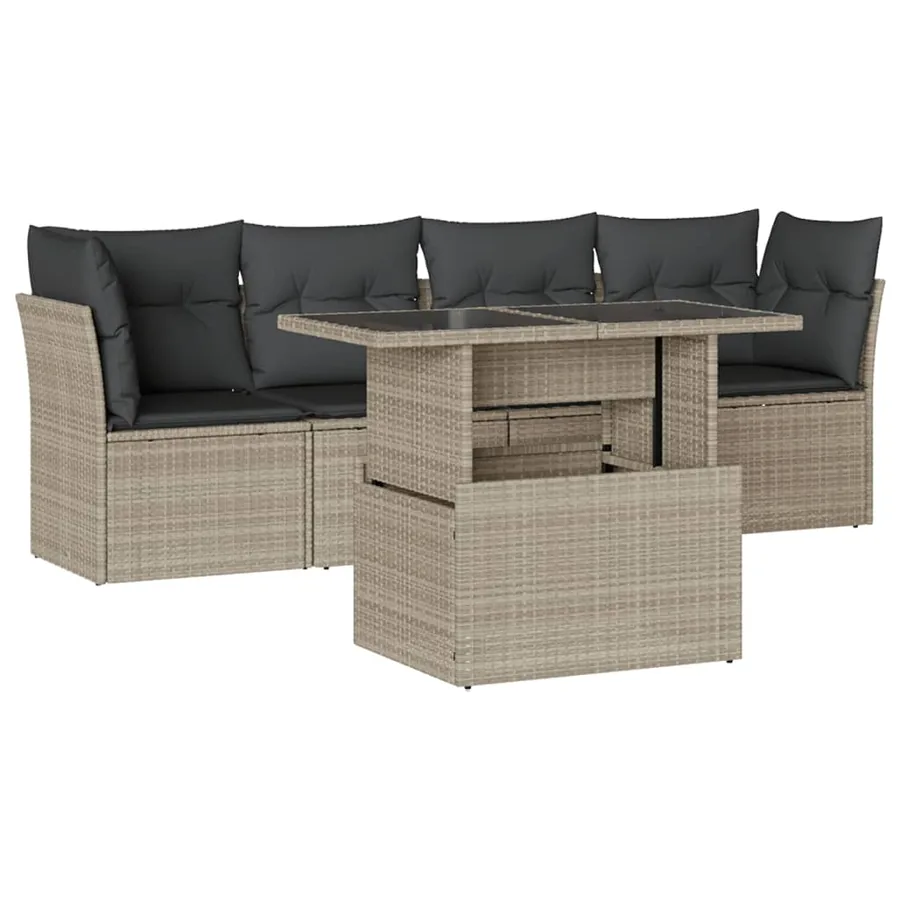 Salon de jardin 5 pcs avec coussins gris clair résine tressée - 2