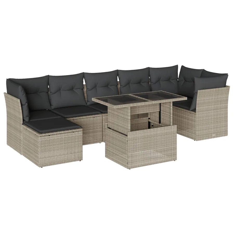 Salon de jardin 8 pcs avec coussins gris clair résine tressée - 2