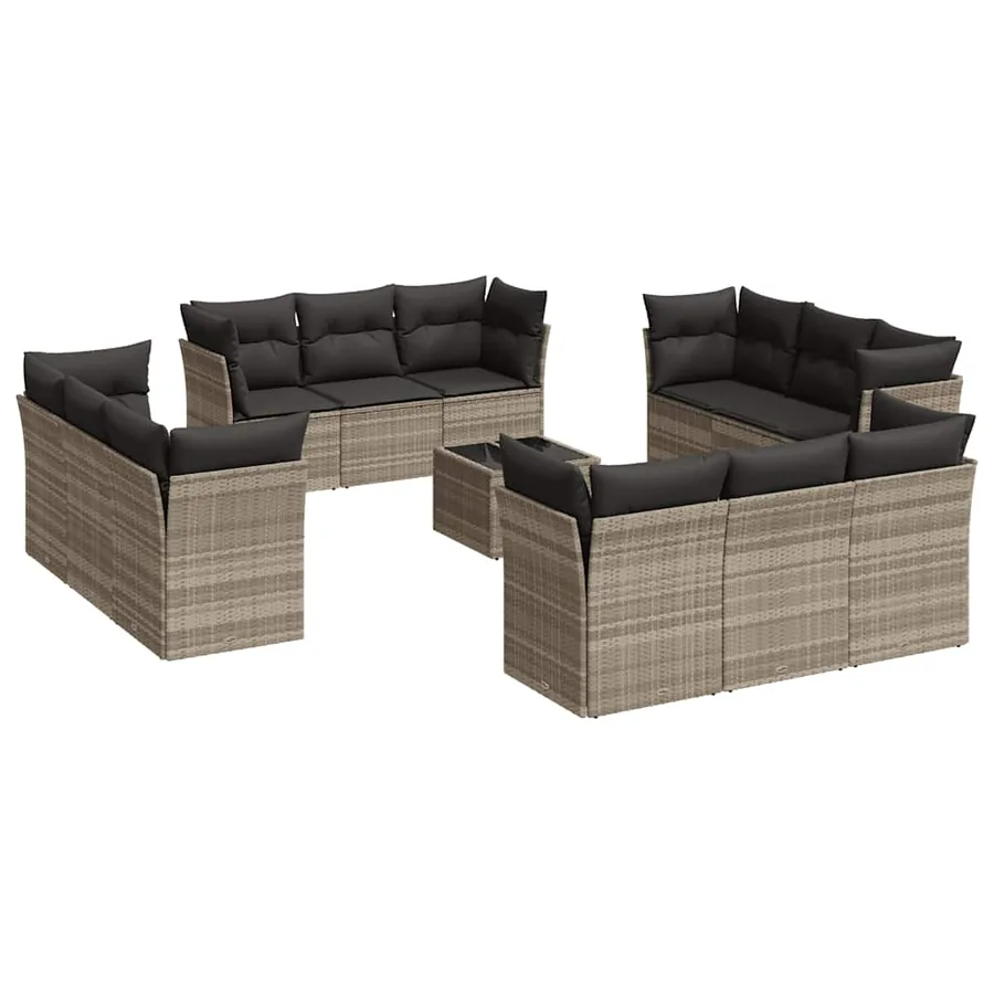 Salon de jardin avec coussins 13 pcs gris clair résine tressée - 2