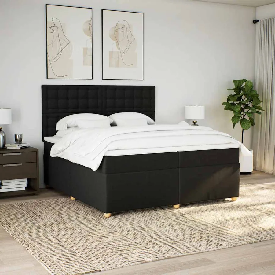 Sommier à lattes de lit avec matelas Noir 200x200 cm Tissu - 4