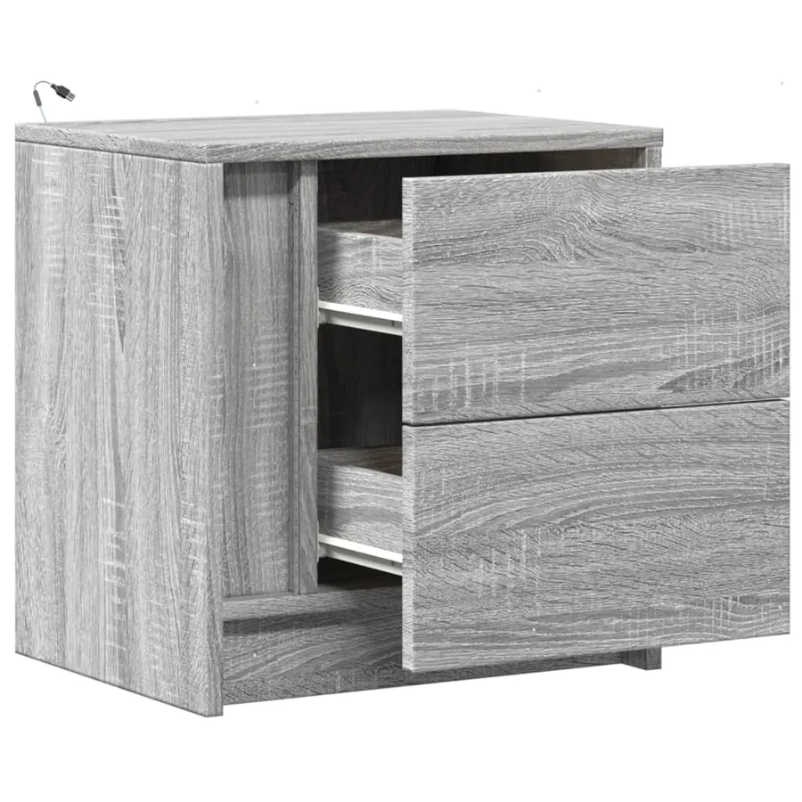 Armoires de chevet et lumières LED 2 pcs sonoma gris - 12