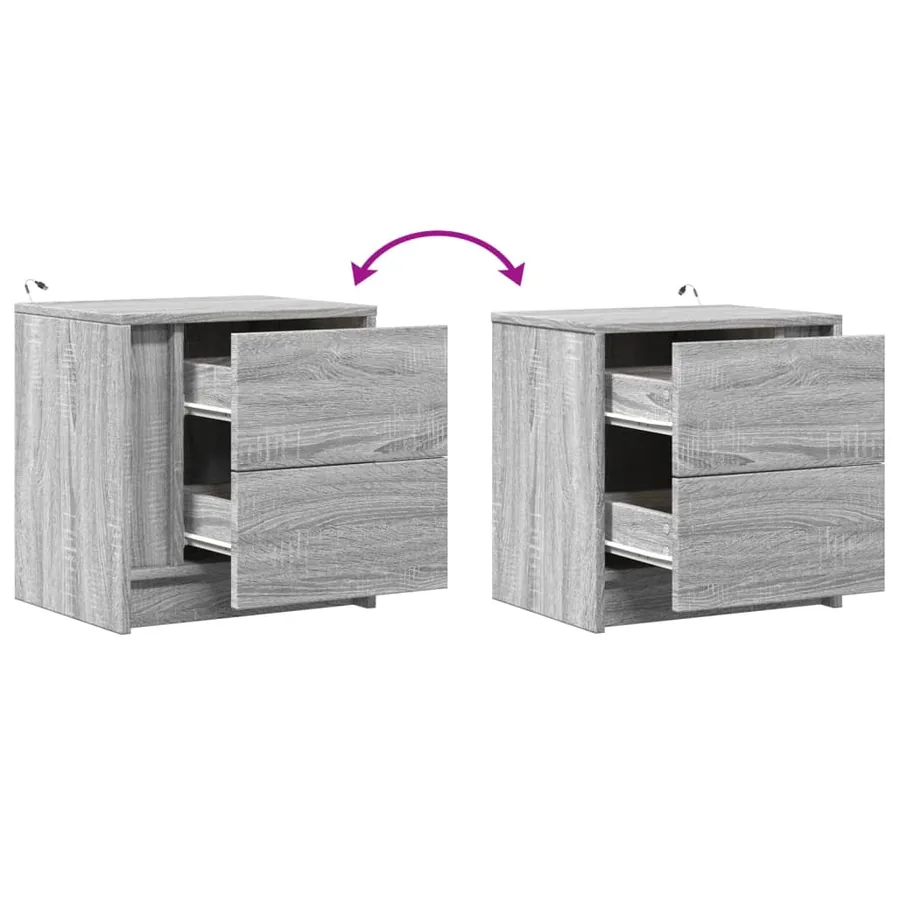 Armoires de chevet et lumières LED 2 pcs sonoma gris - 13