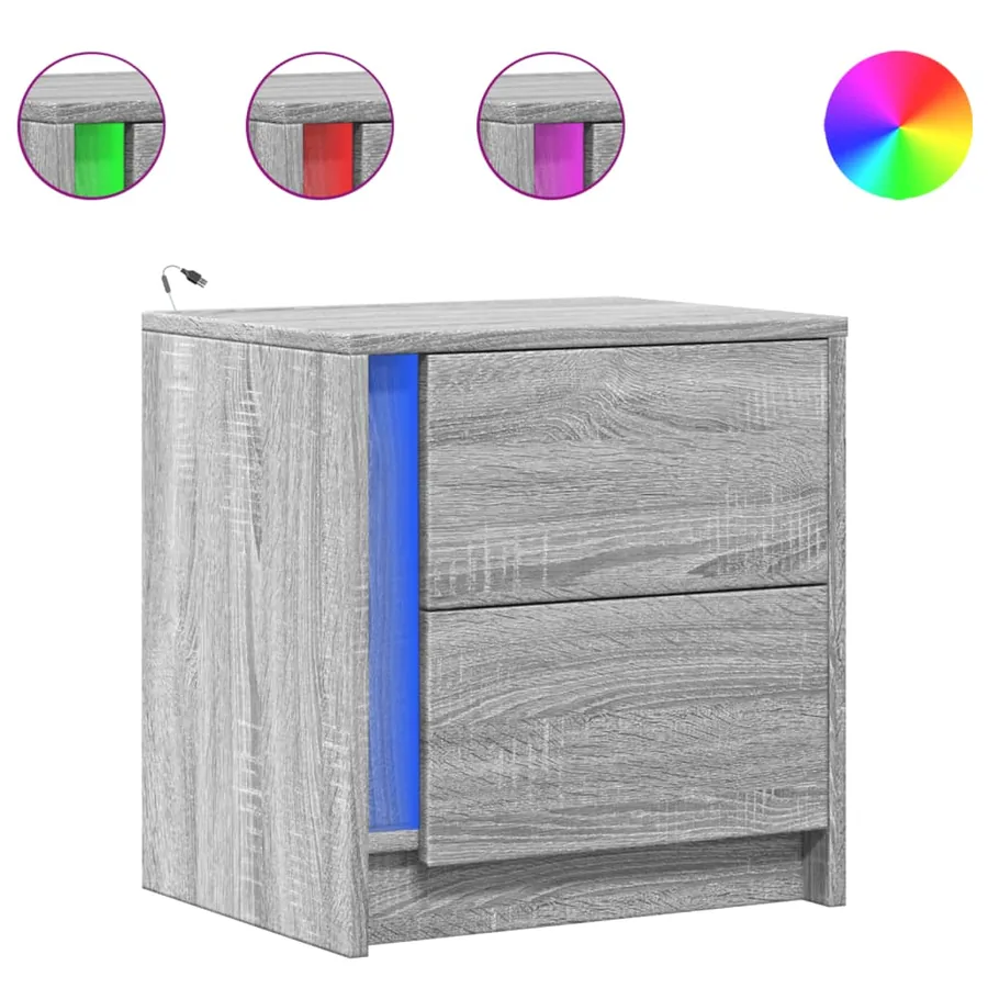 Armoires de chevet et lumières LED 2 pcs sonoma gris - 2