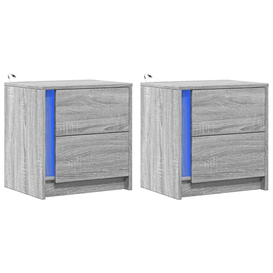 Armoires de chevet et lumières LED 2 pcs sonoma gris - 3