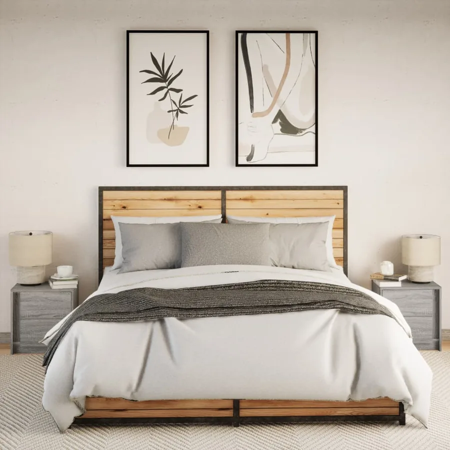 Armoires de chevet et lumières LED 2 pcs sonoma gris - 4