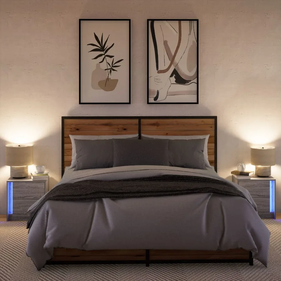 Armoires de chevet et lumières LED 2 pcs sonoma gris - 5