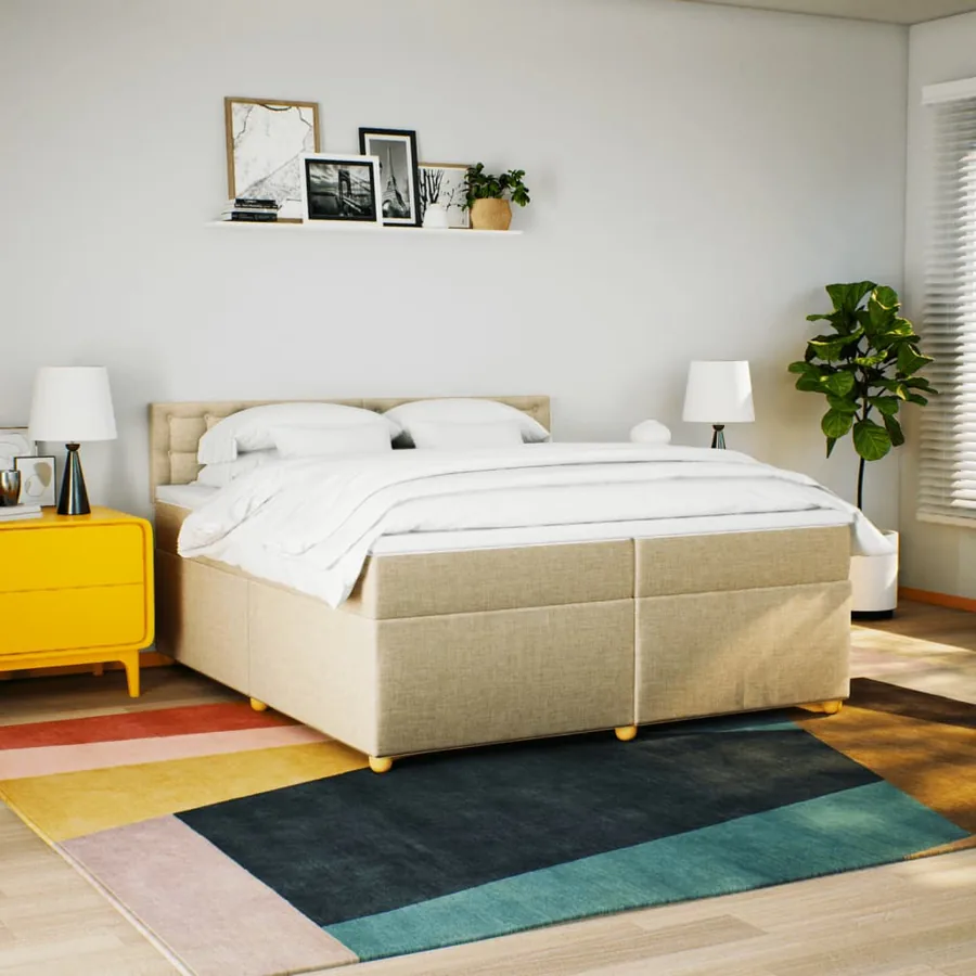 Sommier à lattes de lit avec matelas Crème 200x200 cm Tissu - 3