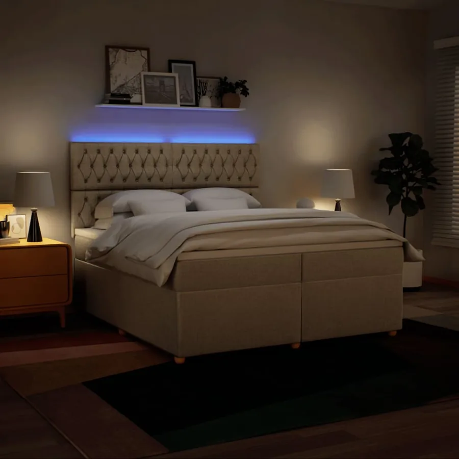 Sommier à lattes de lit avec matelas Crème 200x200 cm Tissu - 5