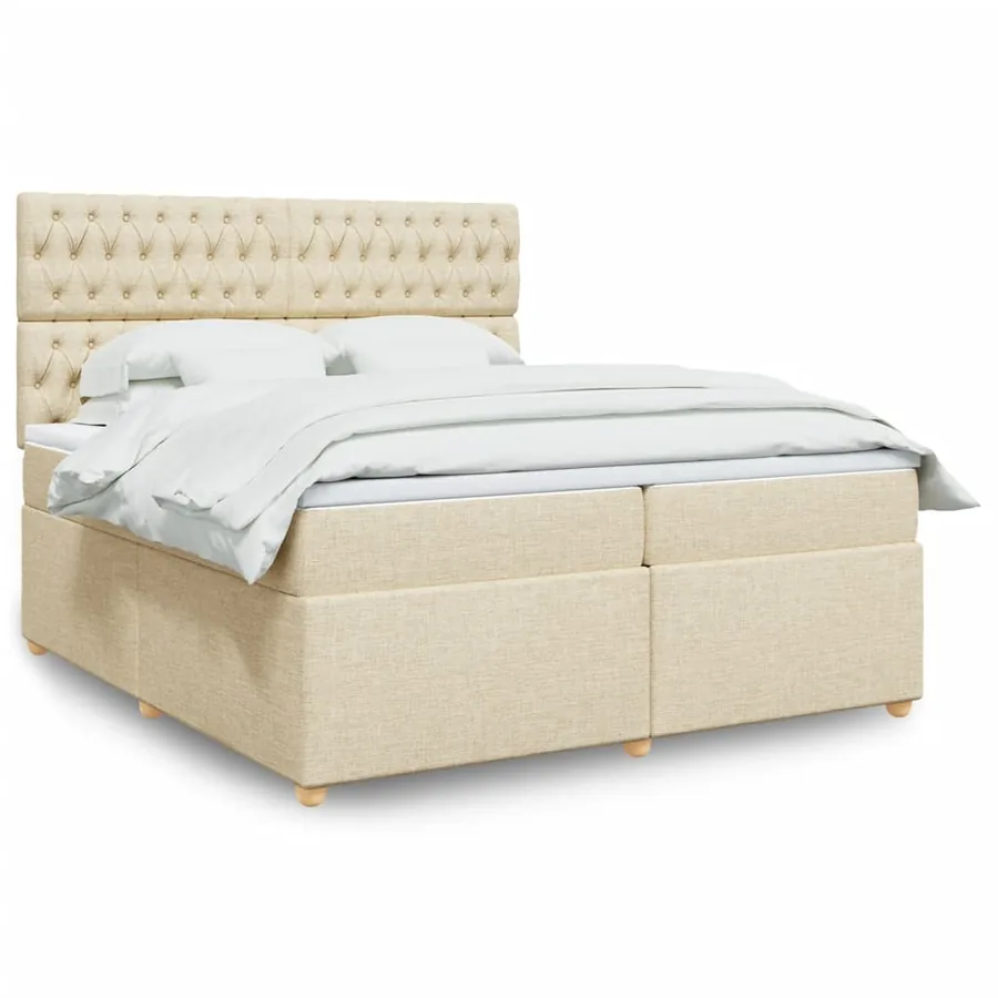 Sommier à lattes de lit avec matelas Crème 200x200 cm Tissu