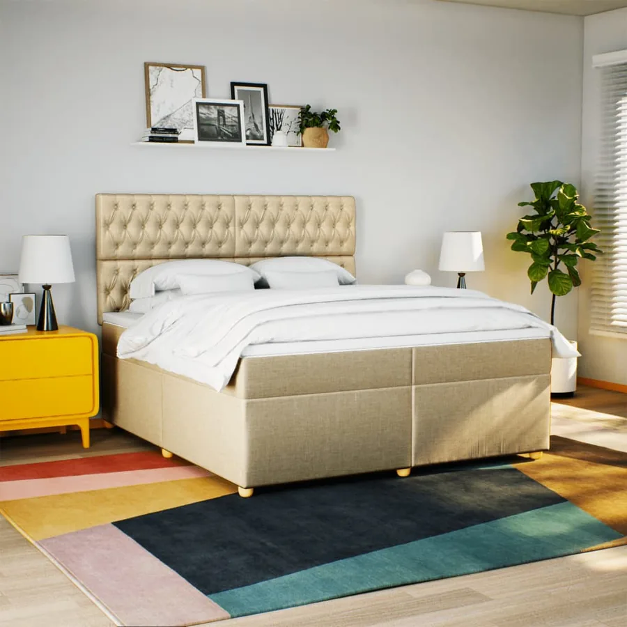 Sommier à lattes de lit avec matelas Crème 200x200 cm Tissu - 3