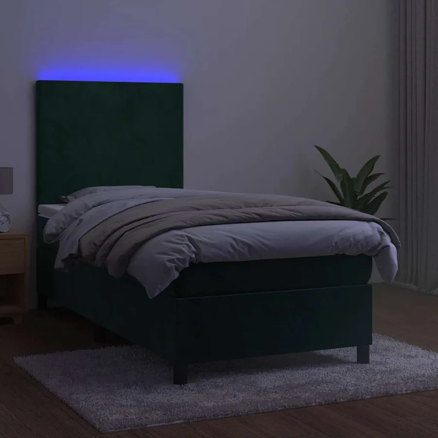 Sommier à lattes de lit avec matelas et LED Vert foncé 90x200cm - 4