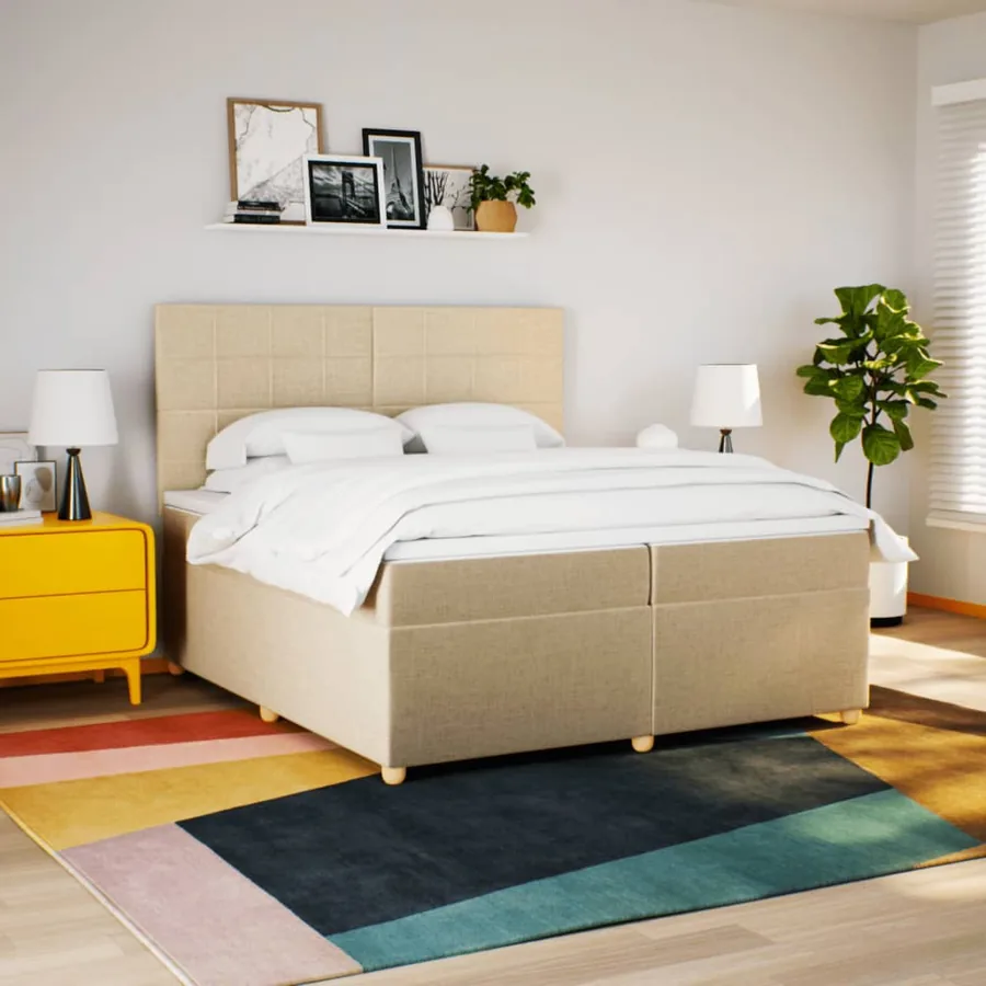 Sommier à lattes de lit avec matelas Crème 200x200 cm Tissu - 3