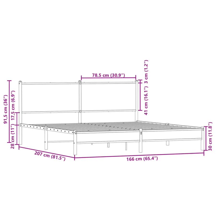 Cadre de lit en métal sans matelas chêne sonoma 160x200 cm - 10