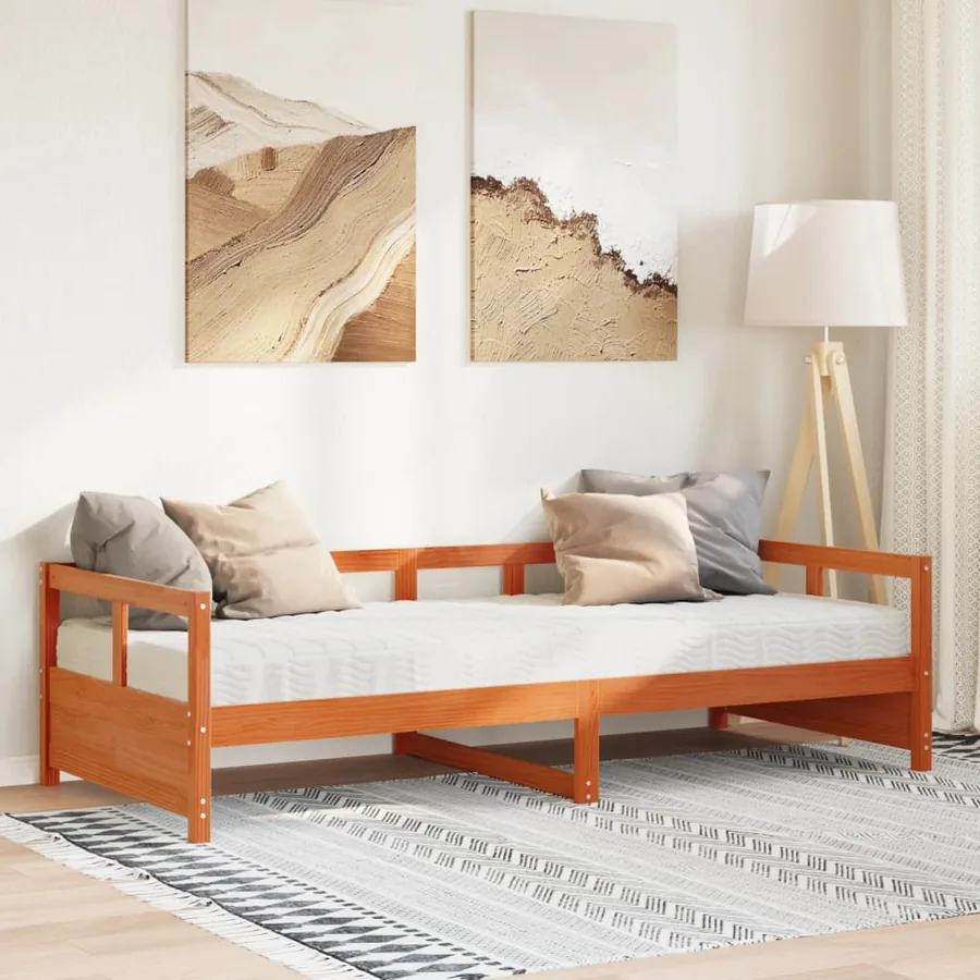 Lit de jour avec matelas cire marron 80x200 cm bois pin massif