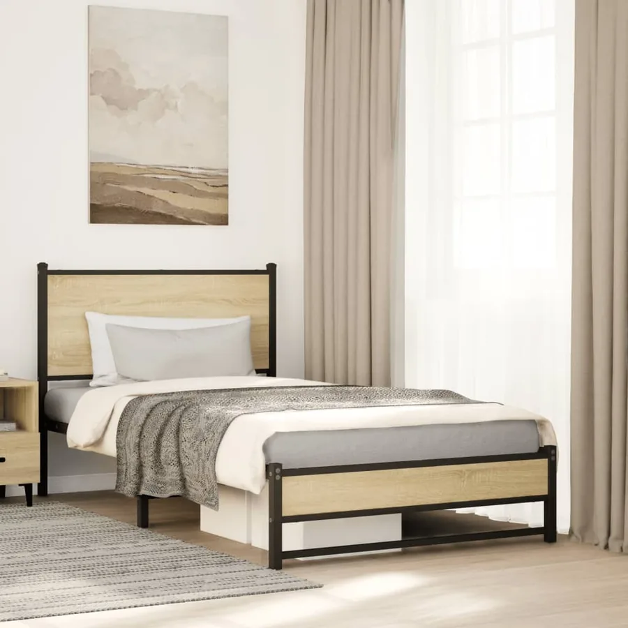 Cadre de lit en métal sans matelas chêne sonoma 100x190 cm