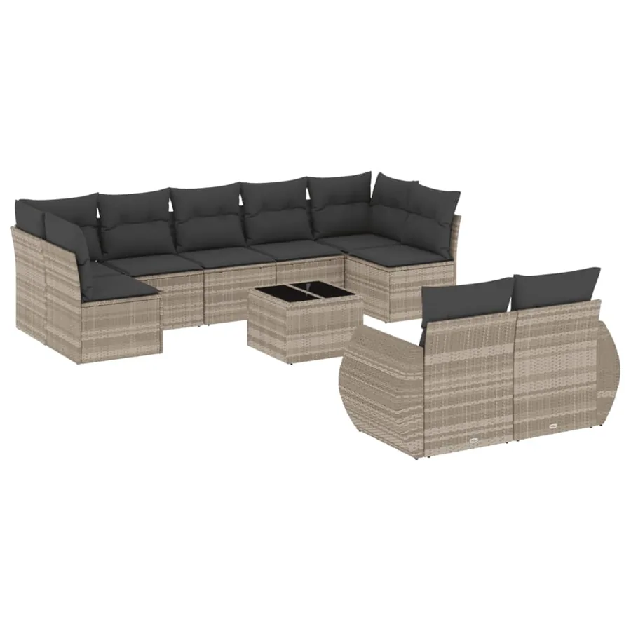 Salon de jardin avec coussins 10 pcs gris clair résine tressée - 2