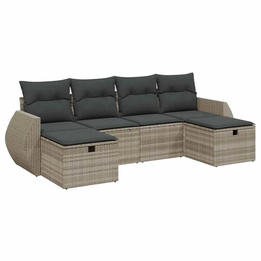 Salon de jardin 6 pcs avec coussins gris clair résine tressée - 2