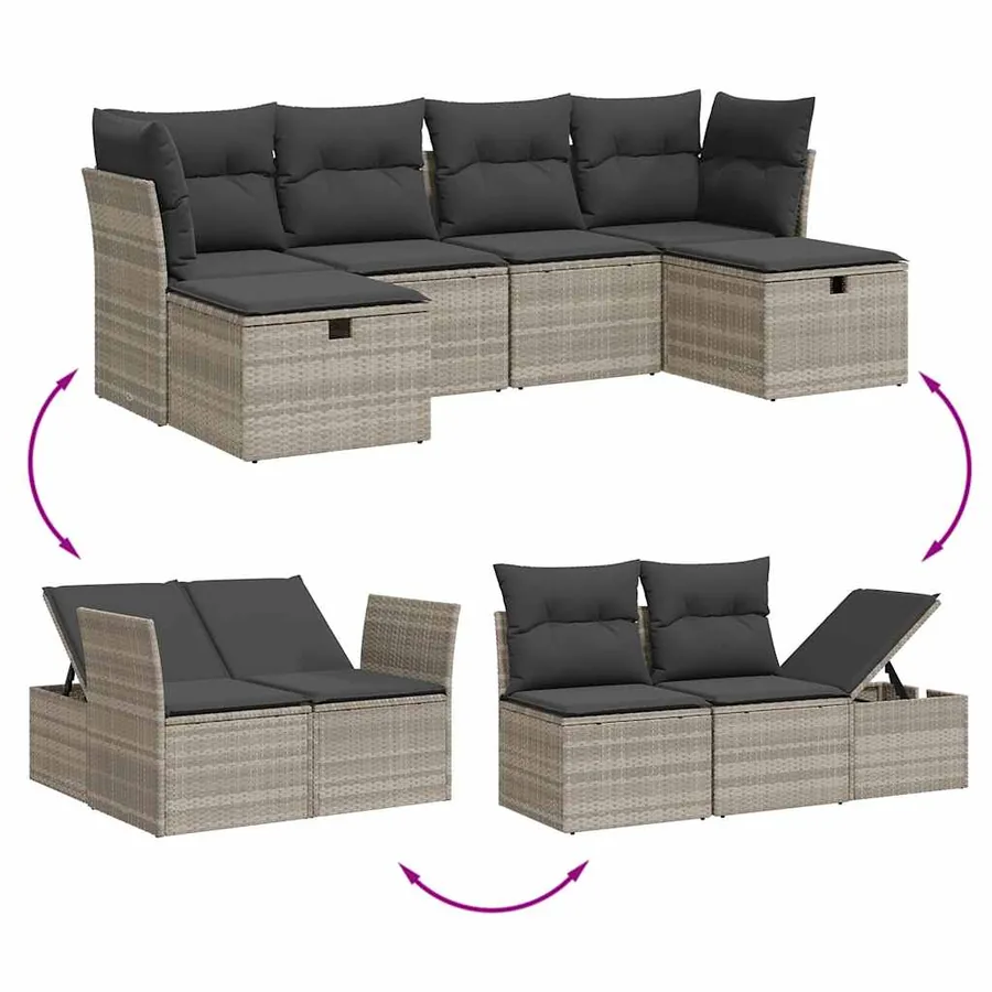 Salon de jardin 6 pcs avec coussins gris clair résine tressée - 3
