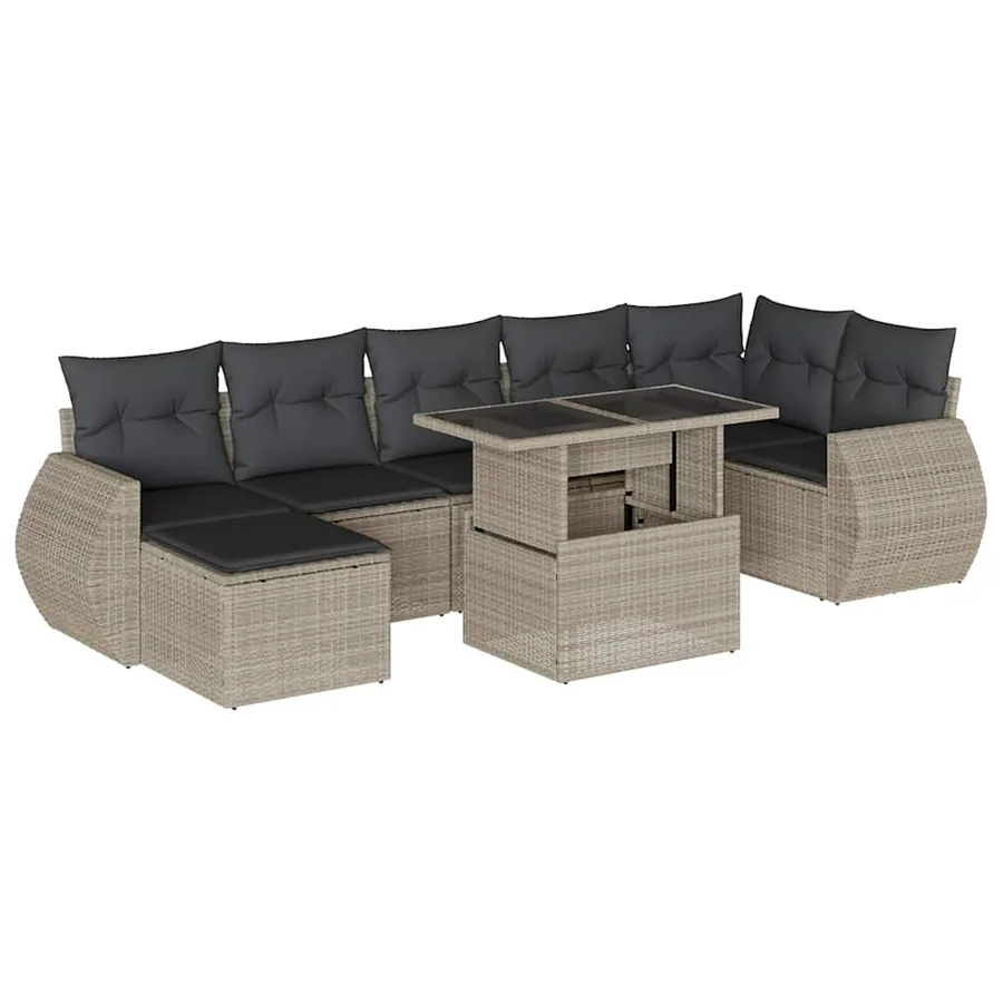 Salon de jardin 8 pcs avec coussins gris clair résine tressée - 2
