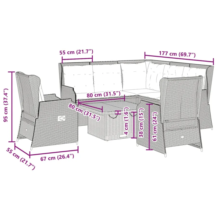 Salon de jardin 6 pcs avec coussins Gris Résine tressée - 12