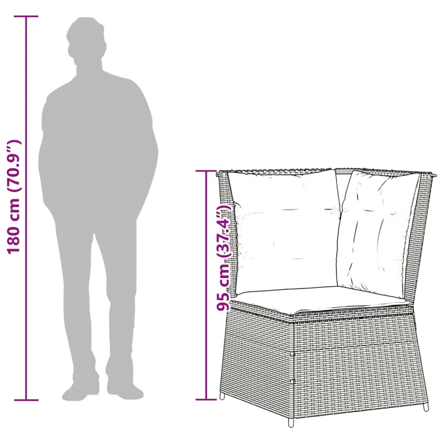 Salon de jardin 6 pcs avec coussins Gris Résine tressée - 13
