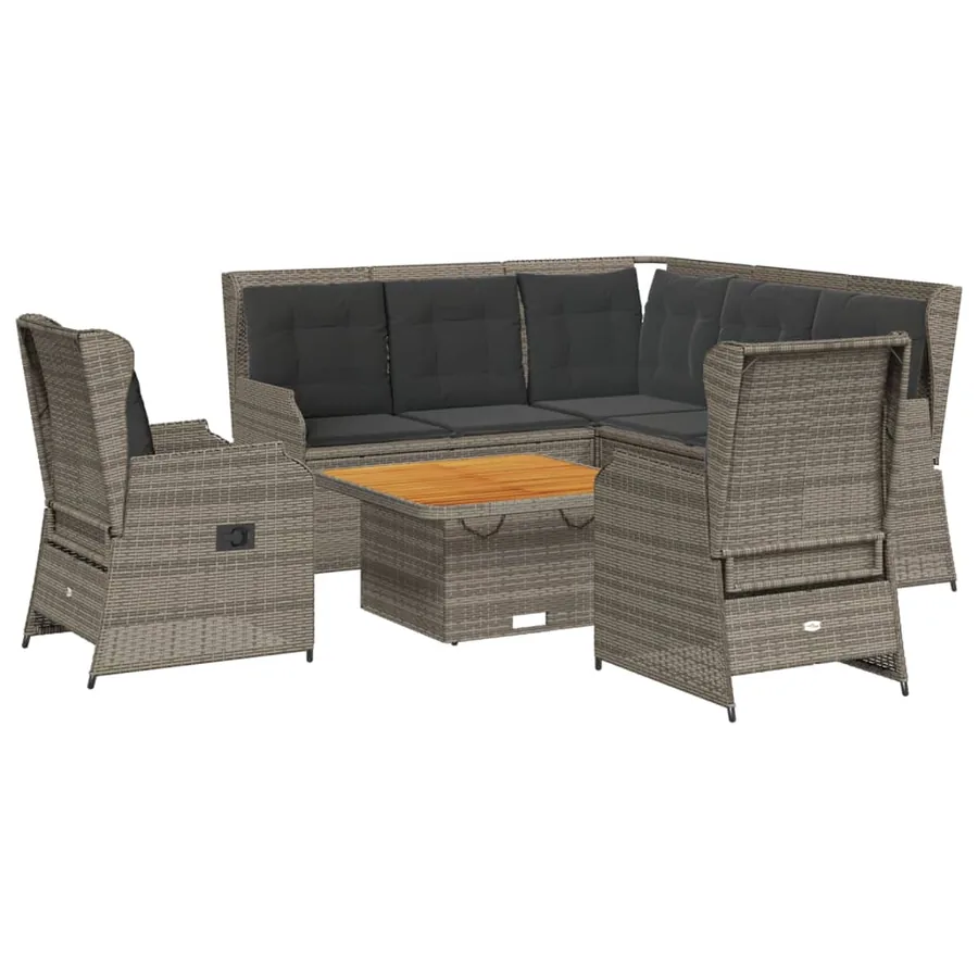 Salon de jardin 6 pcs avec coussins Gris Résine tressée - 2