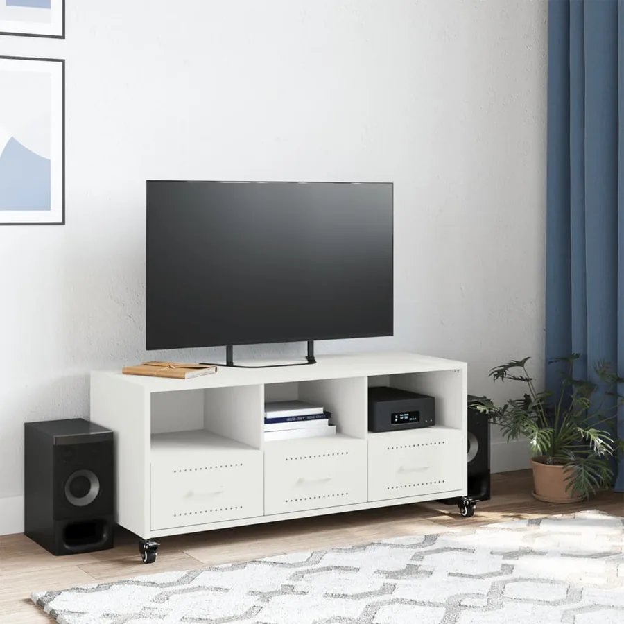 Meuble TV blanc 100,5x39x43,5 cm acier - 3